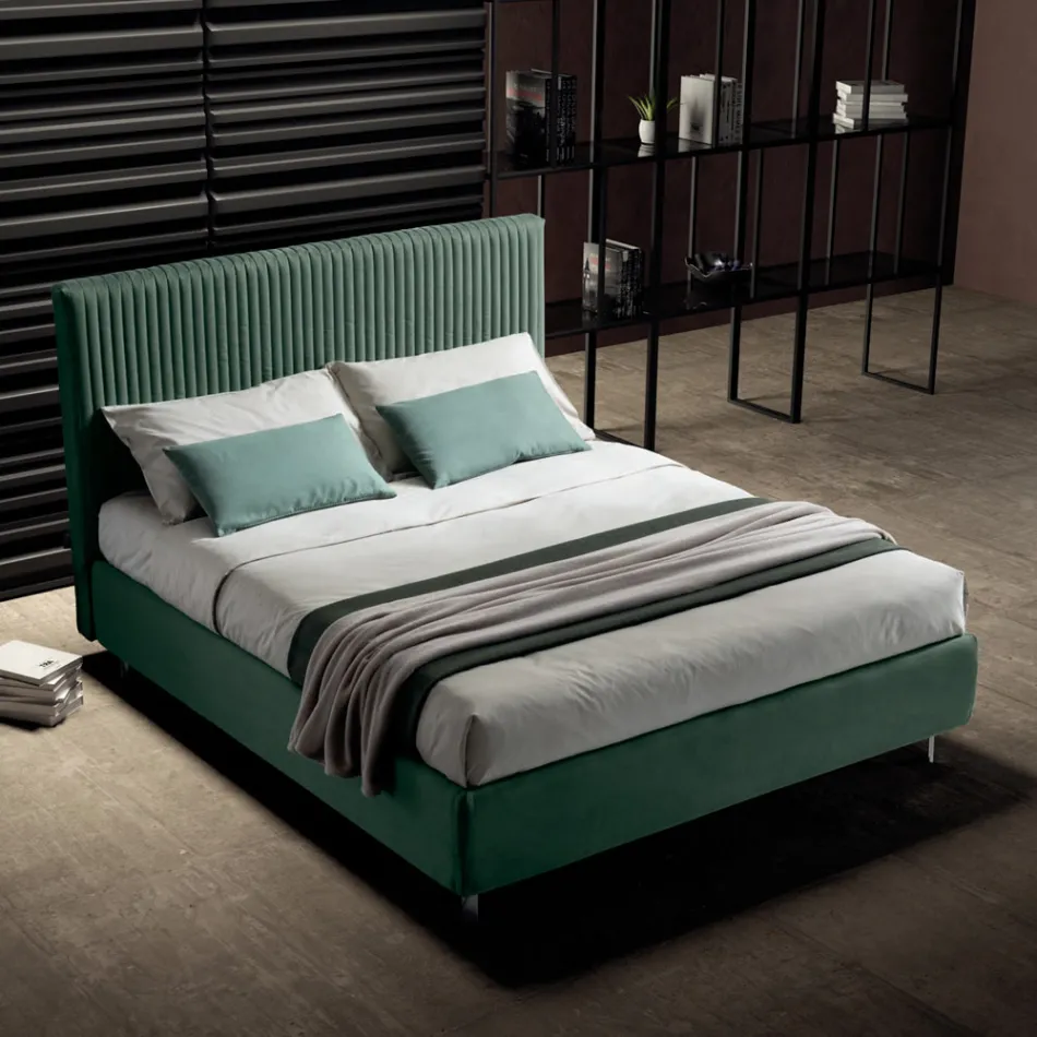 سرير مزدوج ١٦٠×١٩٠ مع خياطة متعددة الخطوط وأشرطة ضيقة - ميدوس Viadurini