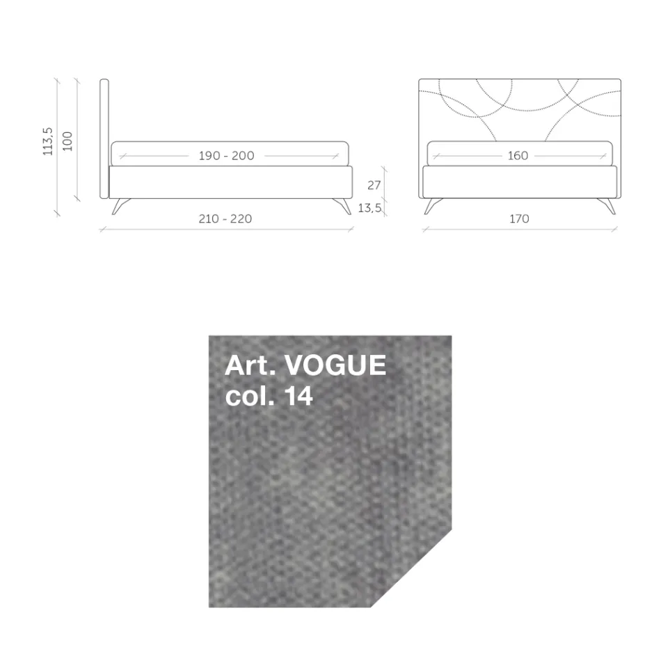سرير مزدوج ١٦٠×١٩٠ مع خياطة منحنيات متقاطعة - دوار الشمس Viadurini