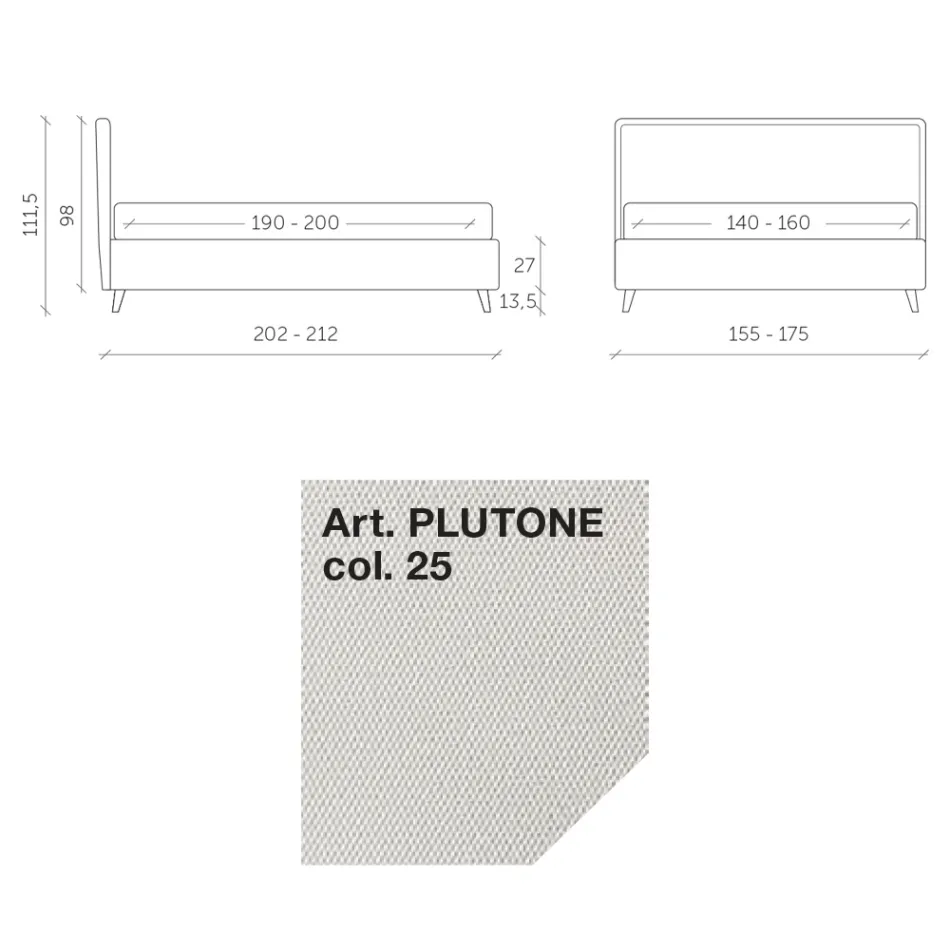 سرير مزدوج مقاس 160×190 سم مصنوع من القماش بأقدام معدنية، صنع في إيطاليا - دريمز Viadurini