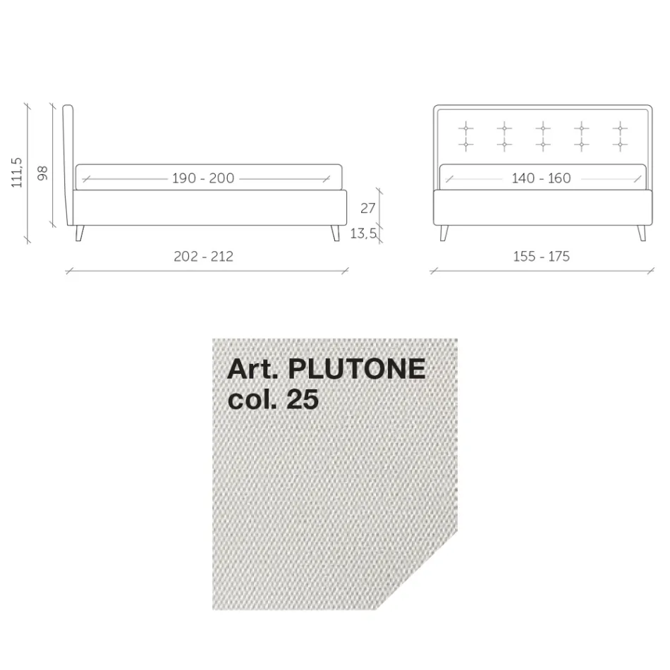 سرير مزدوج من القماش مقاس 160×190 سم مع لوح أمامي وأزرار، صنع في إيطاليا - دريمز Viadurini
