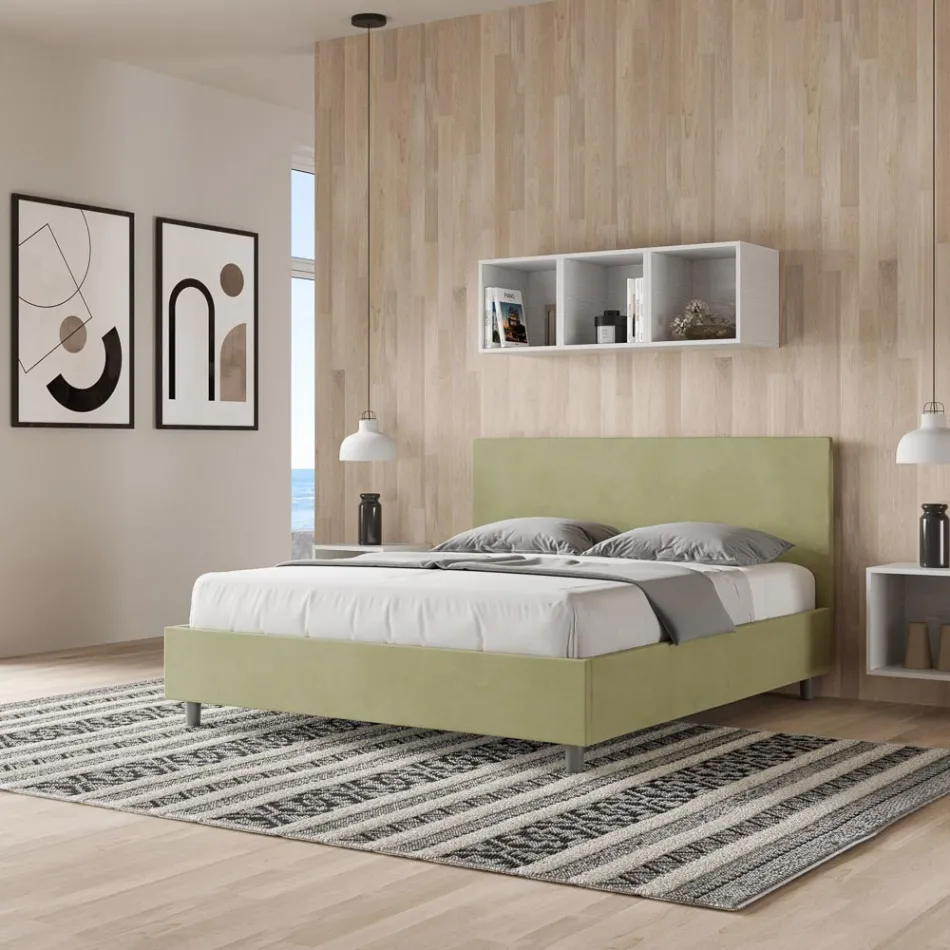 سرير مزدوج 160×200 سم مع لوح أمامي من الألياف الدقيقة، صنع في إيطاليا - بالوني Viadurini