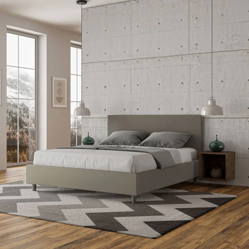 سرير مزدوج 160×200 سم مع لوح أمامي من الجلد الصناعي، صنع في إيطاليا - بالوني Viadurini