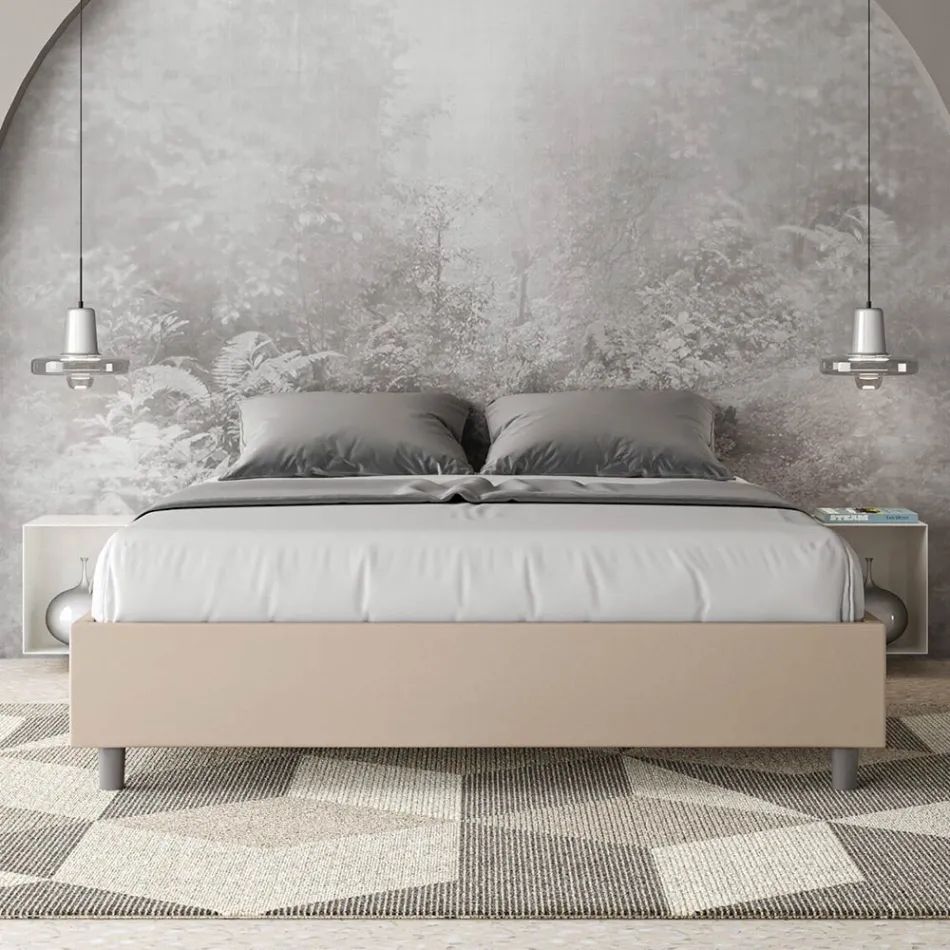 سرير مزدوج بمقاس 160×200 سم، مُنجّد بجلد صناعي، صنع في إيطاليا - رياضي Viadurini