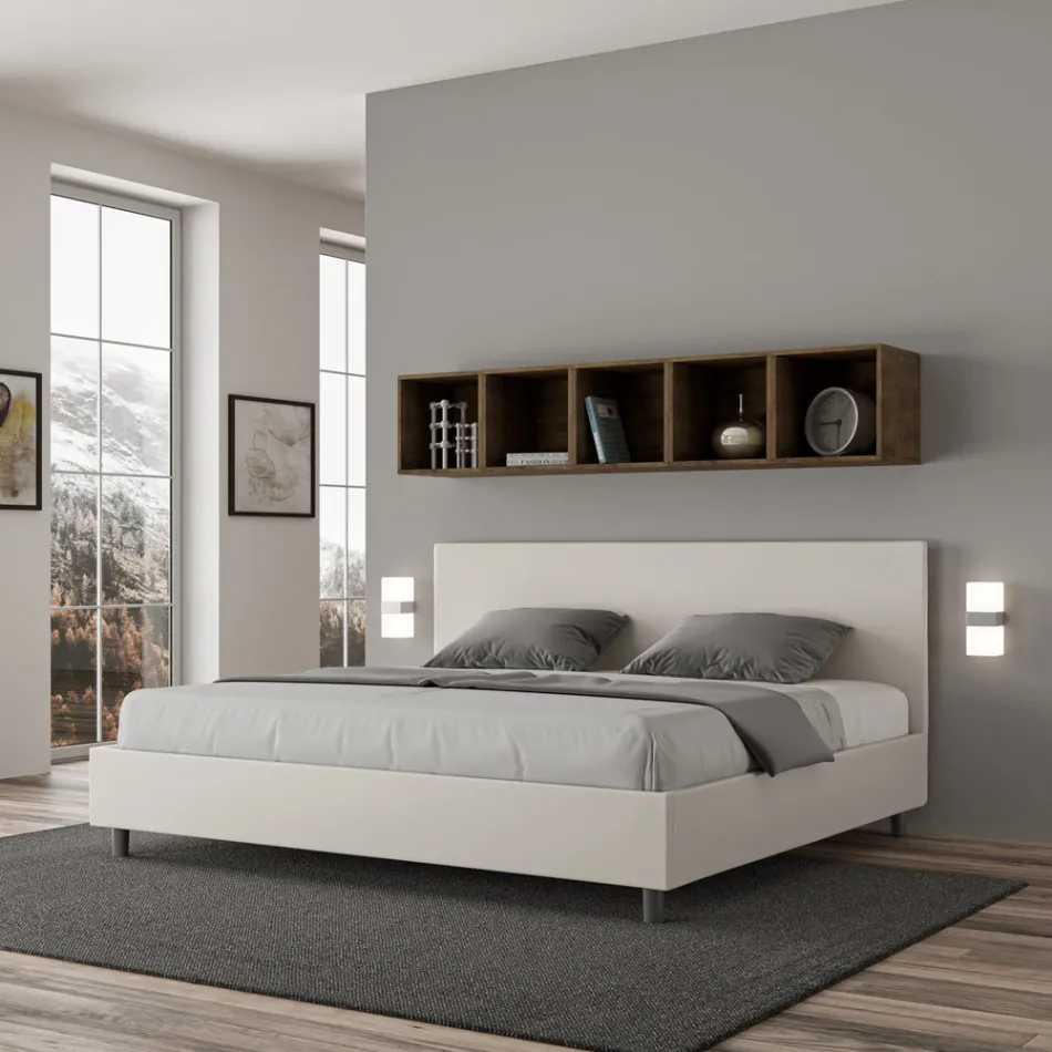 سرير مزدوج 200×200 سم مع لوح أمامي من الجلد الصناعي، صنع في إيطاليا - بالوني Viadurini