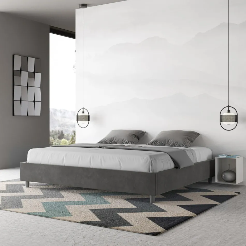 سرير مزدوج 200×200 سم مغطى بقماش مايكروفايبر، صنع في إيطاليا - رياضي Viadurini