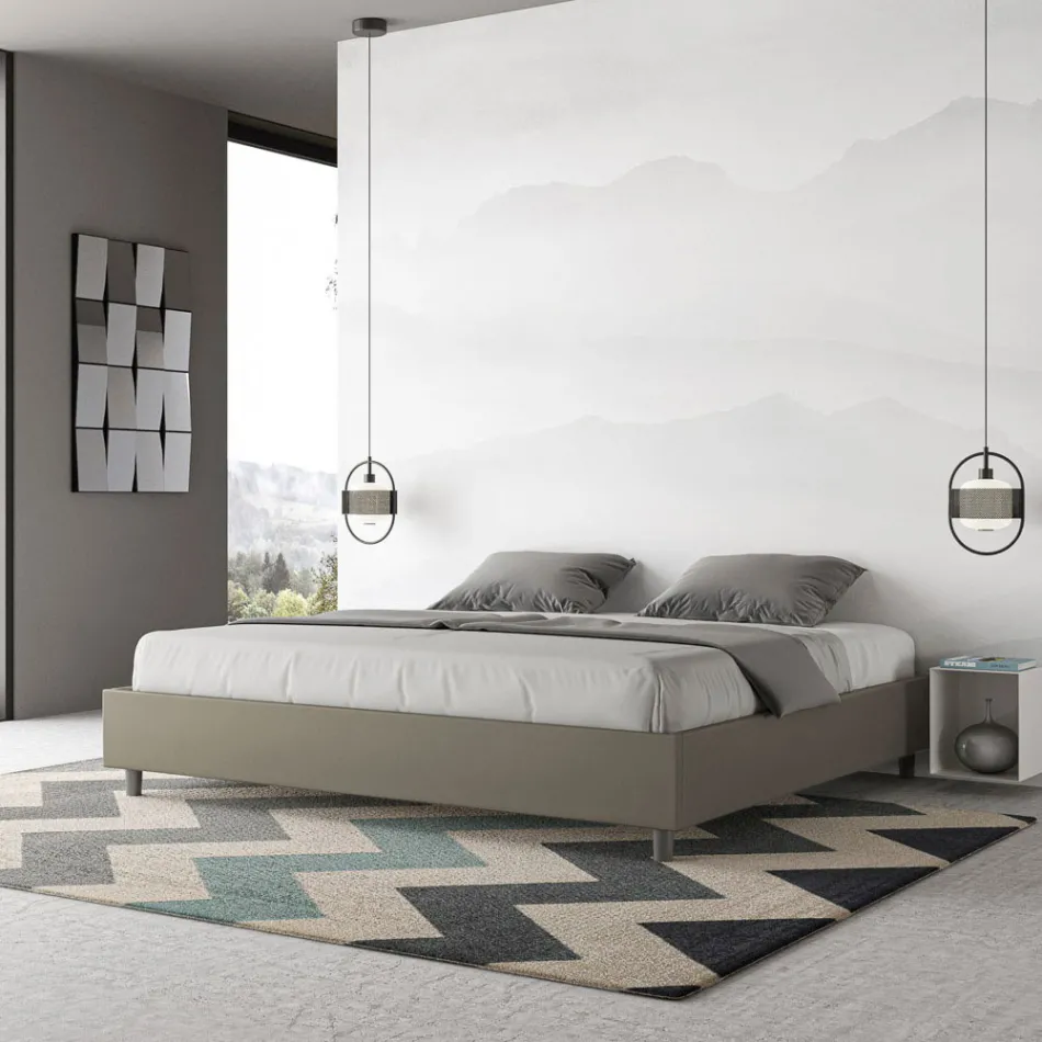 سرير مزدوج 200×200 سم مُنجّد بجلد صناعي، صنع في إيطاليا - رياضي Viadurini