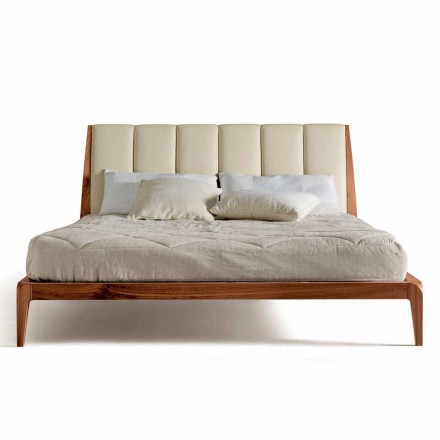 Design double bed with leather upholstered headboard Menardo Viadurini