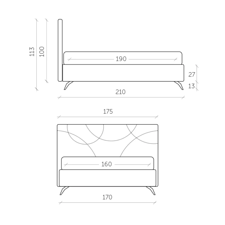 سرير مزدوج مُنجّد مع صندوق تخزين، صنع في إيطاليا - زهرة عباد الشمس Viadurini