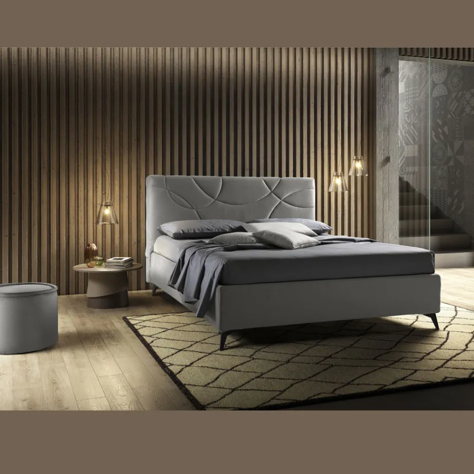 سرير مزدوج مُنجّد مع صندوق تخزين، صنع في إيطاليا - زهرة عباد الشمس Viadurini