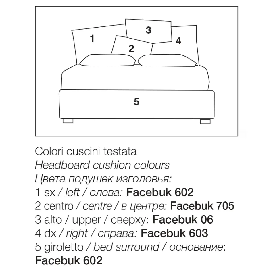 سرير مزدوج مُنجّد مع وحدة تخزين من القماش - بيل Viadurini