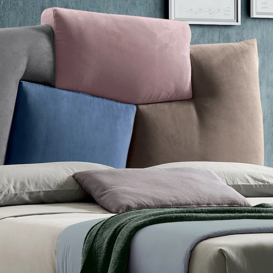 سرير مزدوج مُنجّد مع وحدة تخزين من القماش - بيل Viadurini