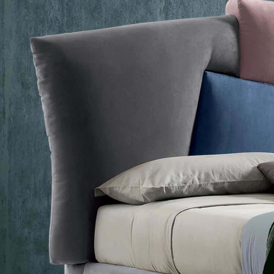 سرير مزدوج مُنجّد مع وحدة تخزين من القماش - بيل Viadurini