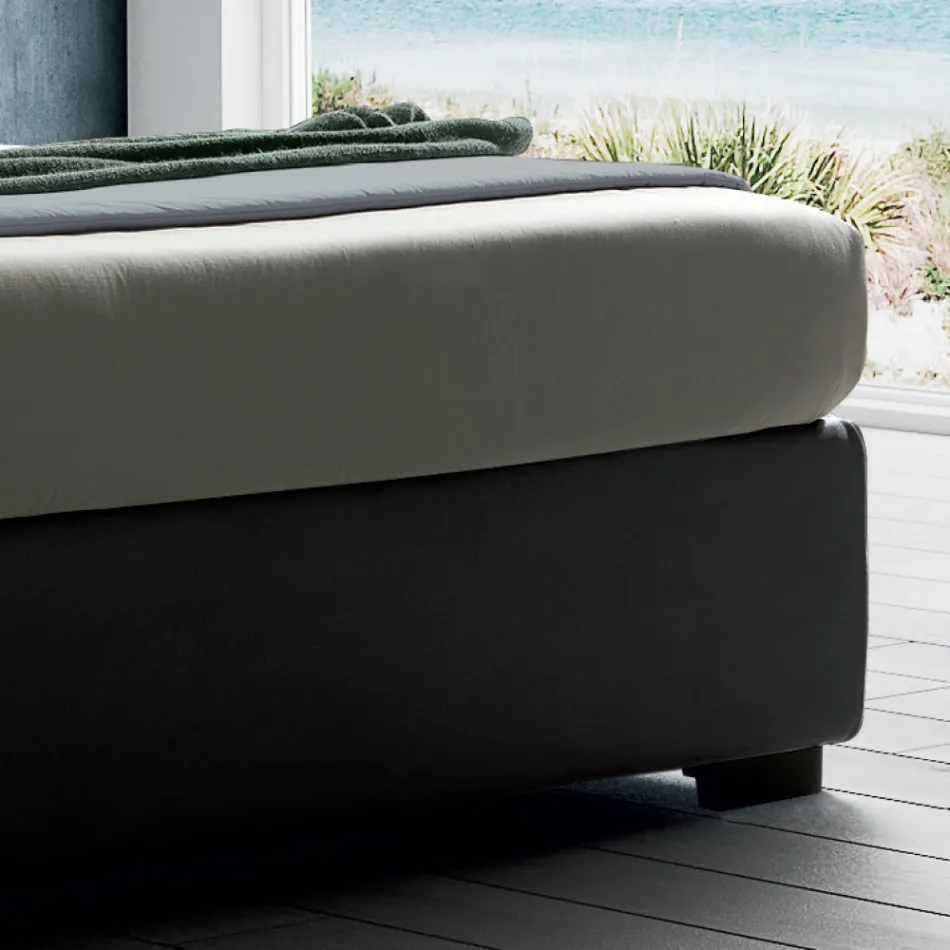 سرير مزدوج مُنجّد مع وحدة تخزين من القماش - بيل Viadurini