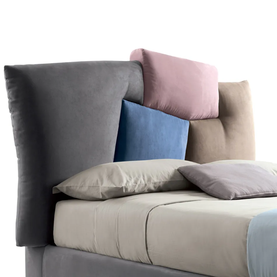 سرير مزدوج مُنجّد مع وحدة تخزين من القماش - بيل Viadurini