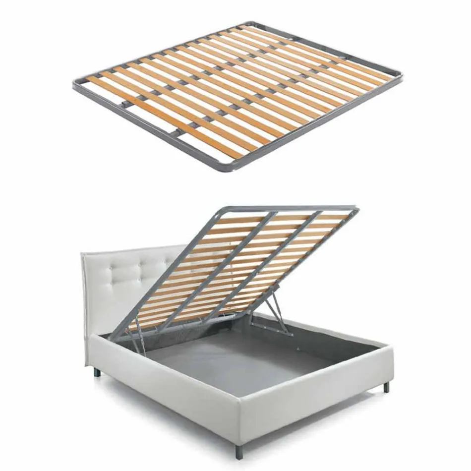 سرير مزدوج مُنجّد مع حاوية قماشية، صنع في إيطاليا - بيبل Viadurini