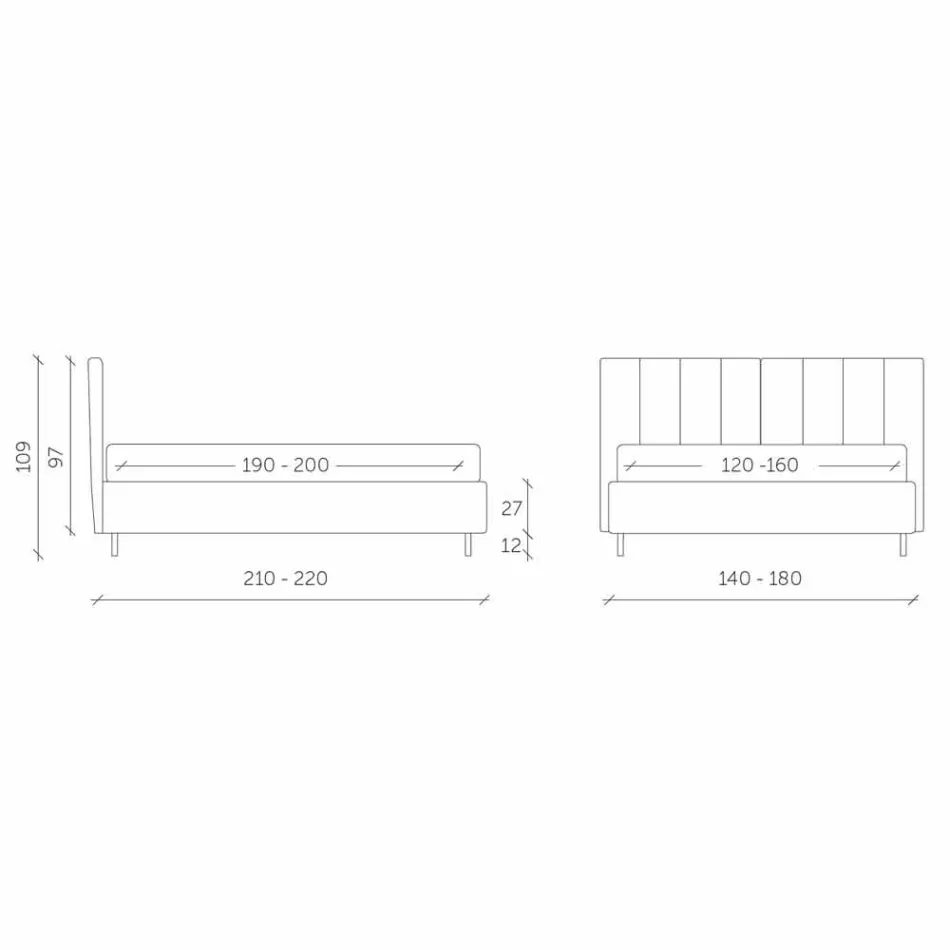 سرير مزدوج من القماش مع صندوق ولوح رأس مخطط مصنوع في إيطاليا - نيفز Viadurini