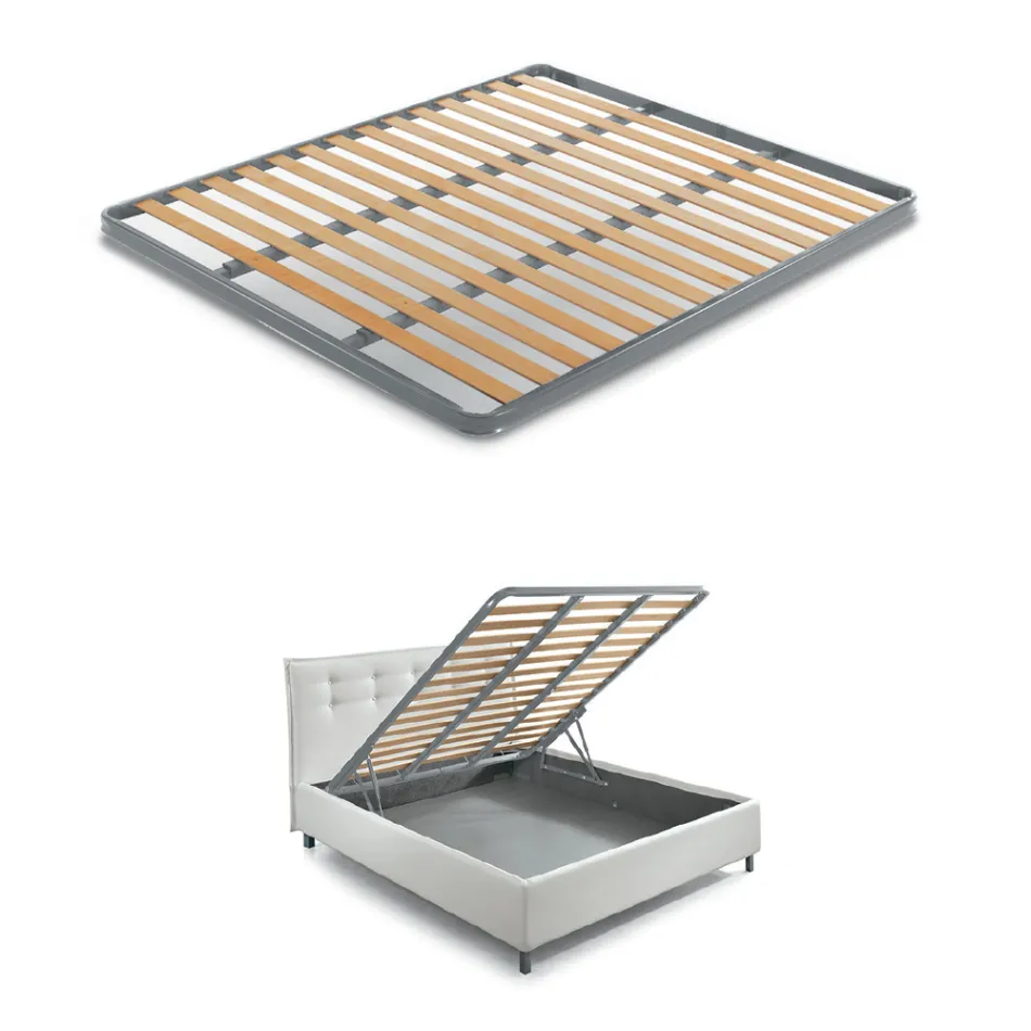 سرير مزدوج حديث مع صندوق ولوح رأس مبطن - لندن Viadurini