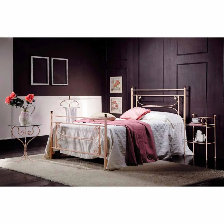 Queen size bed and a half square wrought iron hammered Claudia Viadurini