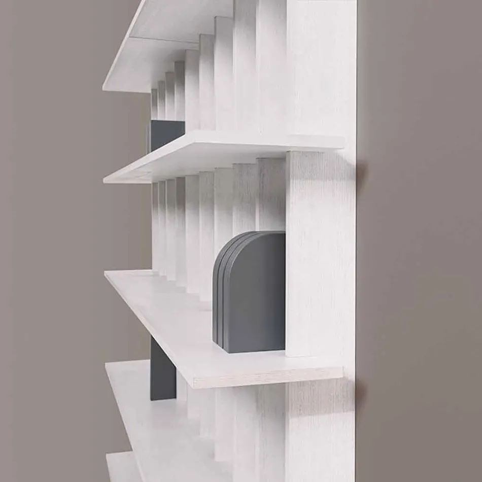 مكتبة حائطية أنيقة بتصميم خشبي أبيض من خشب الدردار - Babele Viadurini