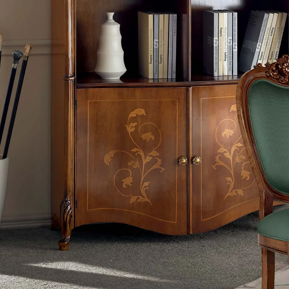 مكتبة من خشب الجوز باسانو المطعم بأبواب مصنوعة في إيطاليا - كومودو Viadurini