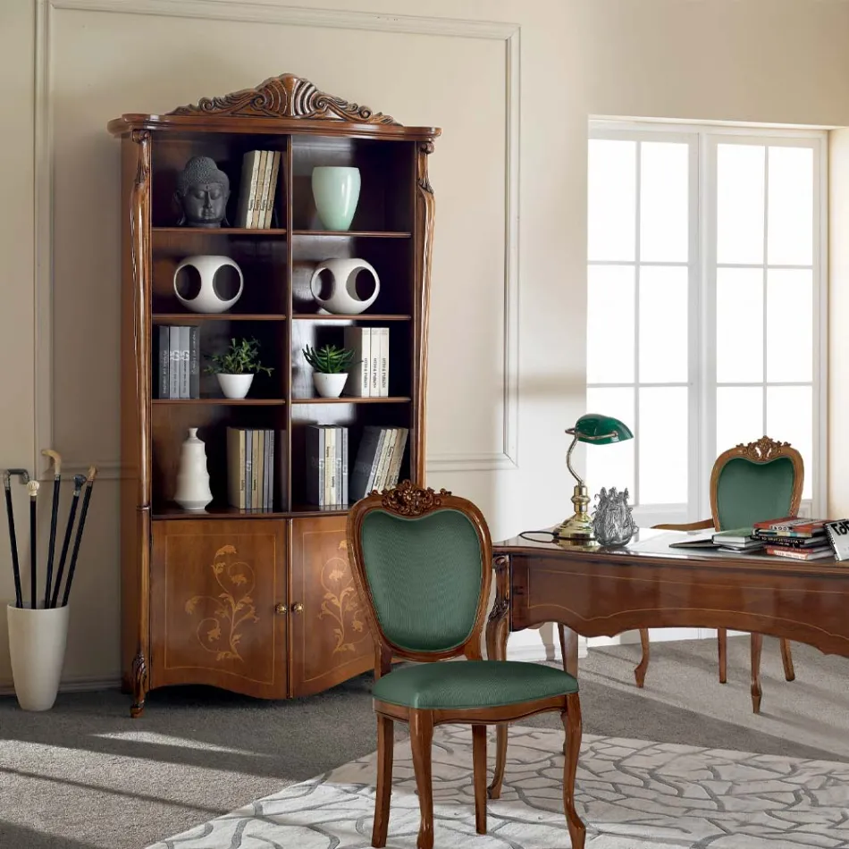 مكتبة من خشب الجوز باسانو المطعم بأبواب مصنوعة في إيطاليا - كومودو Viadurini