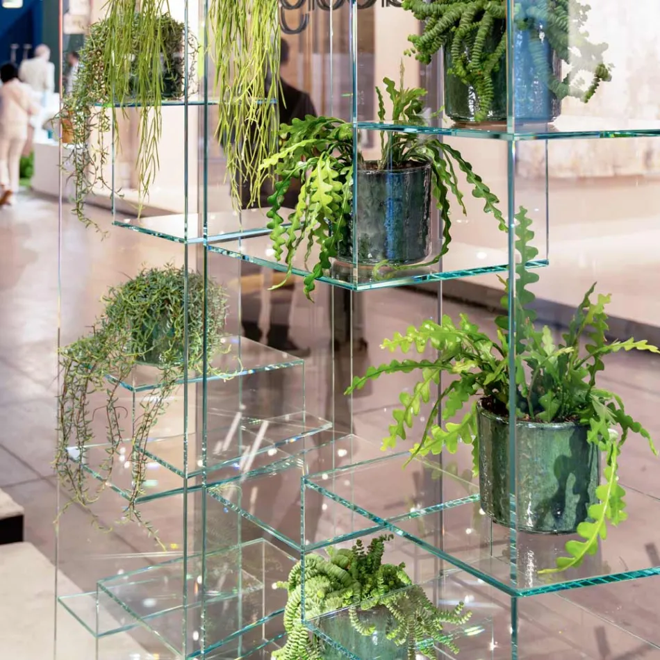 مكتبة غرفة المعيشة مصنوعة من زجاج شفاف للغاية مع أو بدون أدراج، صنع في إيطاليا - لينزي Viadurini