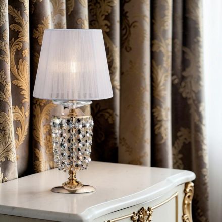 مصباح طاولة من الحديد المذهب مع غطاء مصباح، صنع في إيطاليا - النمسا Viadurini