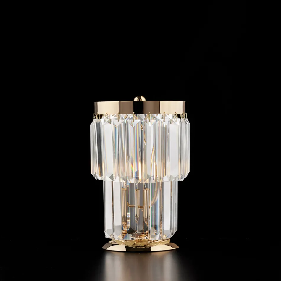 مصباح طاولة من الحديد المطلي بالذهب مرصع بأحجار الراين، صنع في إيطاليا، مناسب للديكور الداخلي - فيينا Viadurini