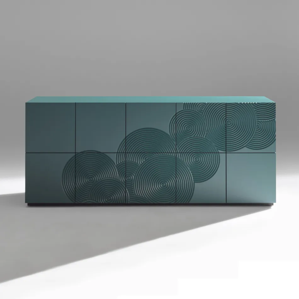 خزانة جانبية بخمسة أبواب مصنوعة من خشب MDF مطليّ ومزخرفة بنقوش يدوية وتشطيبات نهائية - على شكل سرطان البحر Viadurini