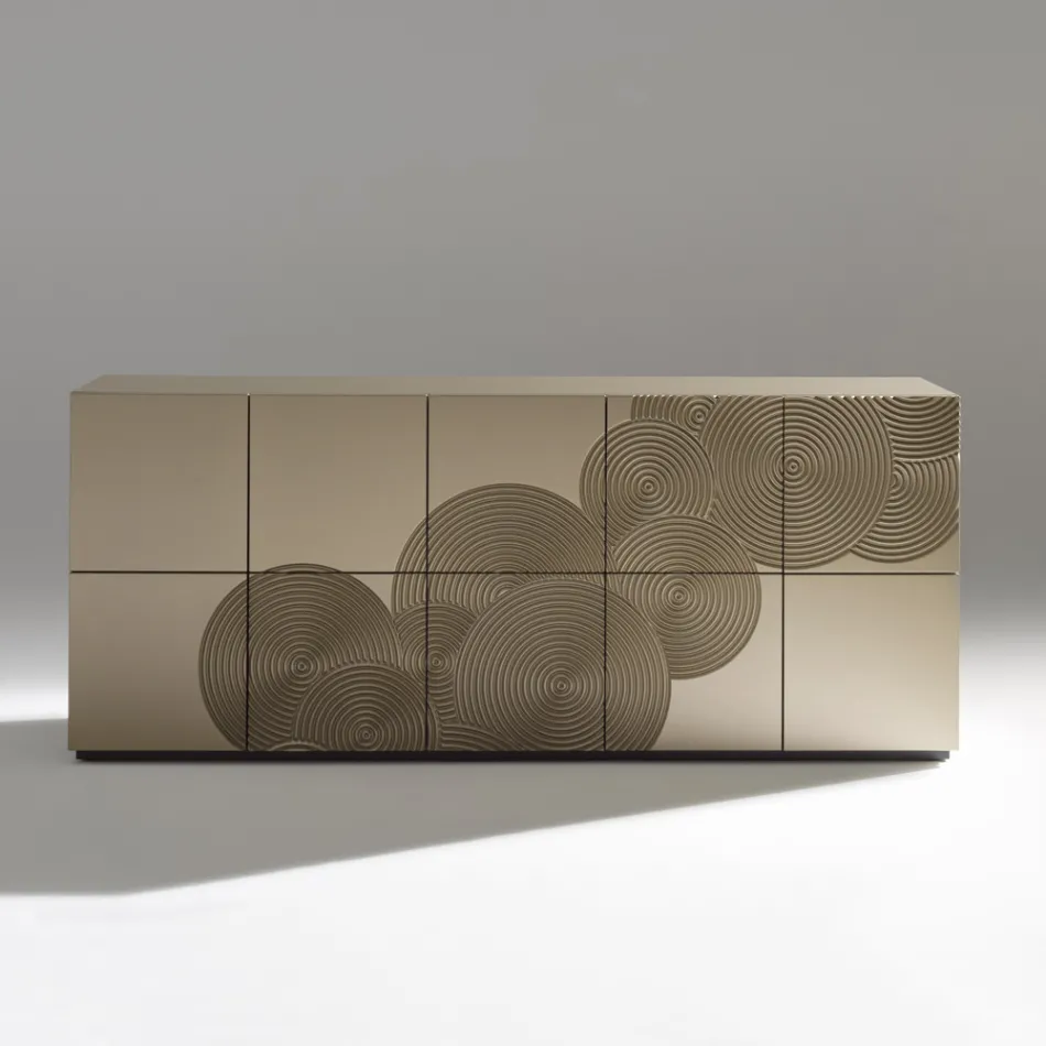 خزانة جانبية بخمسة أبواب مصنوعة من خشب MDF مطليّ ومزخرفة بنقوش يدوية وتشطيبات نهائية - على شكل سرطان البحر Viadurini