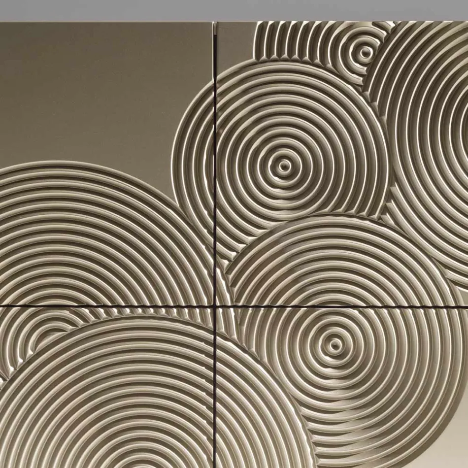 خزانة جانبية بخمسة أبواب مصنوعة من خشب MDF مطليّ ومزخرفة بنقوش يدوية وتشطيبات نهائية - على شكل سرطان البحر Viadurini