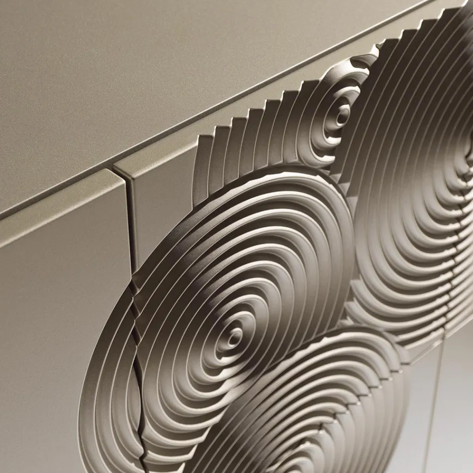 خزانة جانبية بخمسة أبواب مصنوعة من خشب MDF مطليّ ومزخرفة بنقوش يدوية وتشطيبات نهائية - على شكل سرطان البحر Viadurini