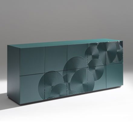 خزانة جانبية بخمسة أبواب مصنوعة من خشب MDF مطليّ ومزخرفة بنقوش يدوية وتشطيبات نهائية - على شكل سرطان البحر Viadurini