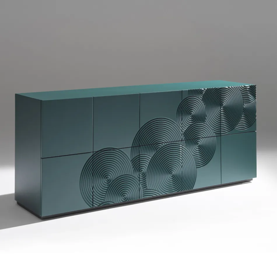 خزانة جانبية بخمسة أبواب مصنوعة من خشب MDF مطليّ ومزخرفة بنقوش يدوية وتشطيبات نهائية - على شكل سرطان البحر Viadurini