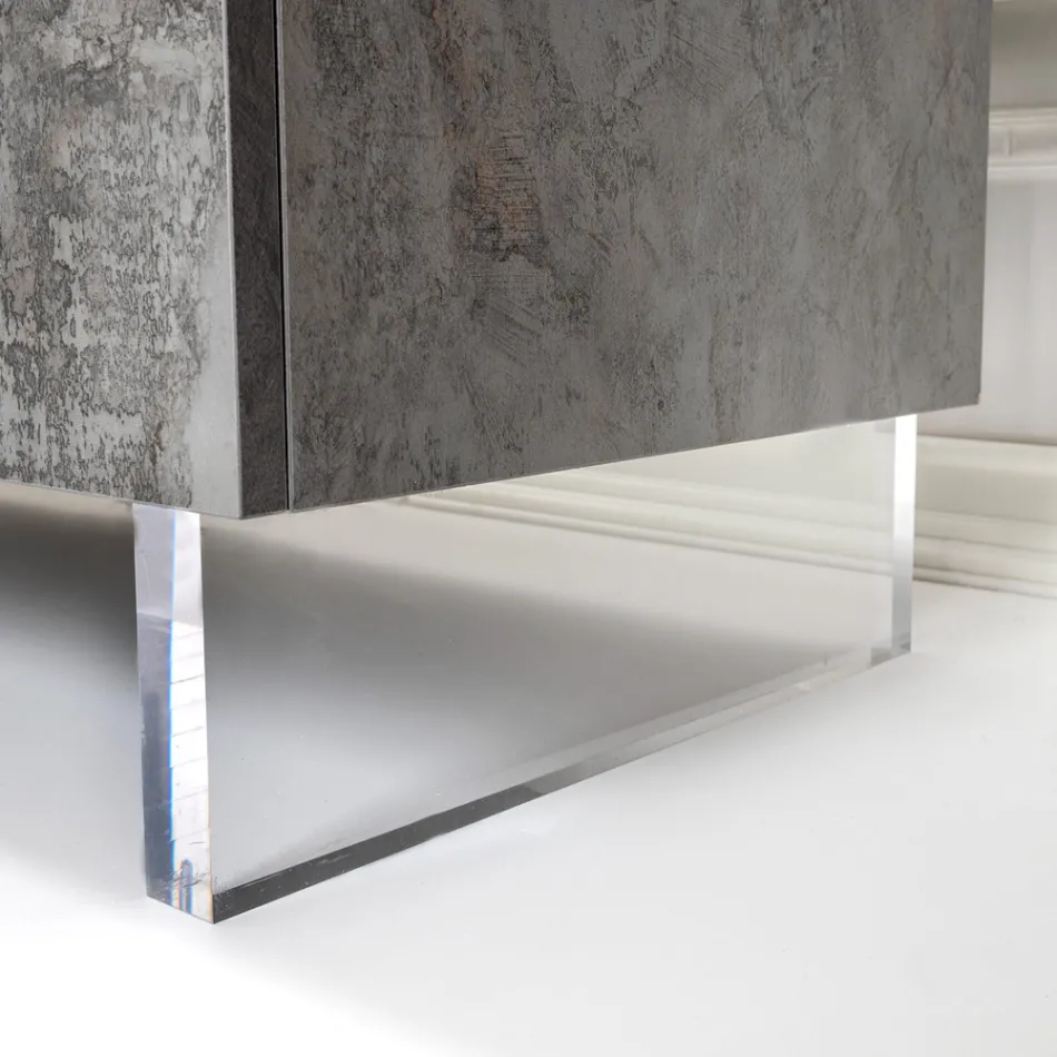 خزانة جانبية ببابين وحجرتين مفتوحتين في المنتصف من الميلامين، صنع في إيطاليا - ميني Viadurini