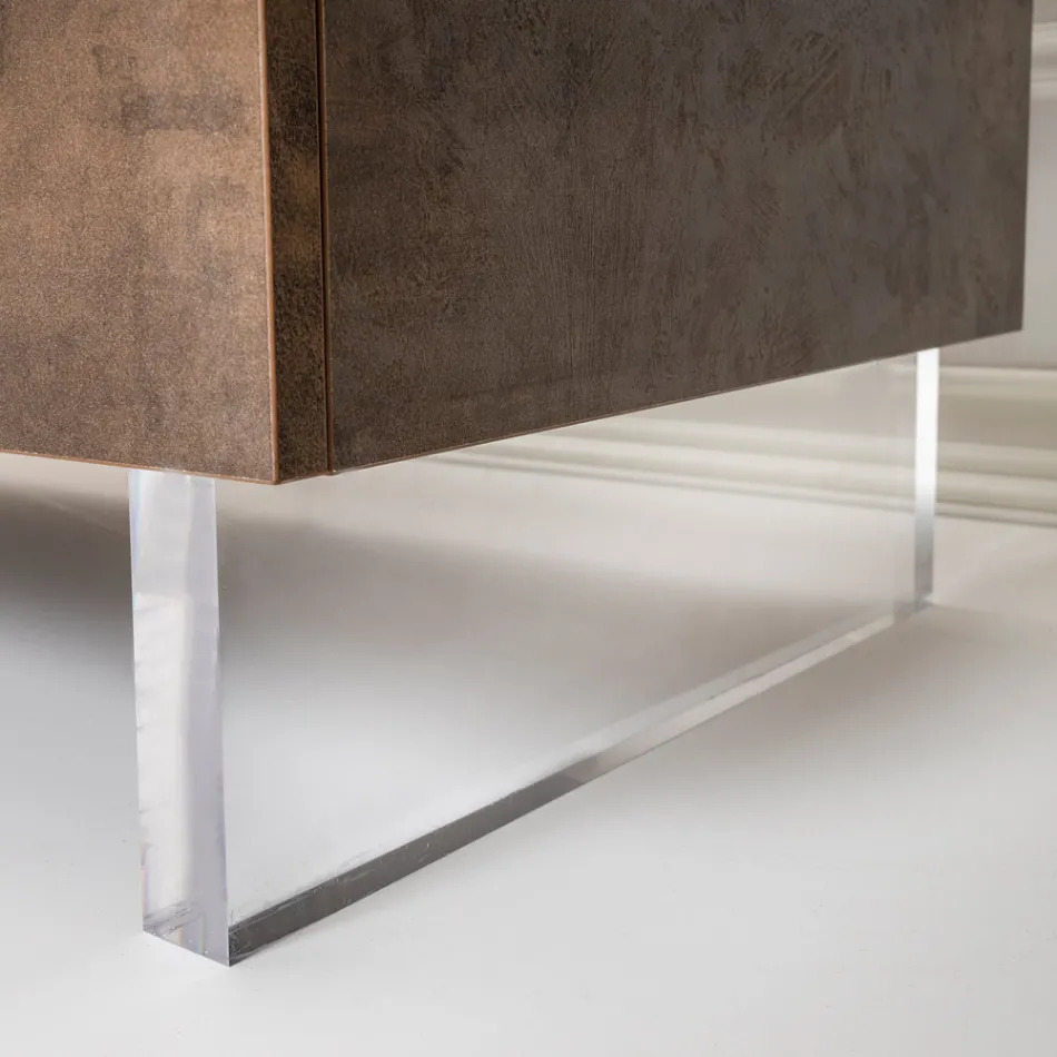 خزانة جانبية ببابين وحجرتين مفتوحتين في المنتصف من الميلامين، صنع في إيطاليا - ميني Viadurini