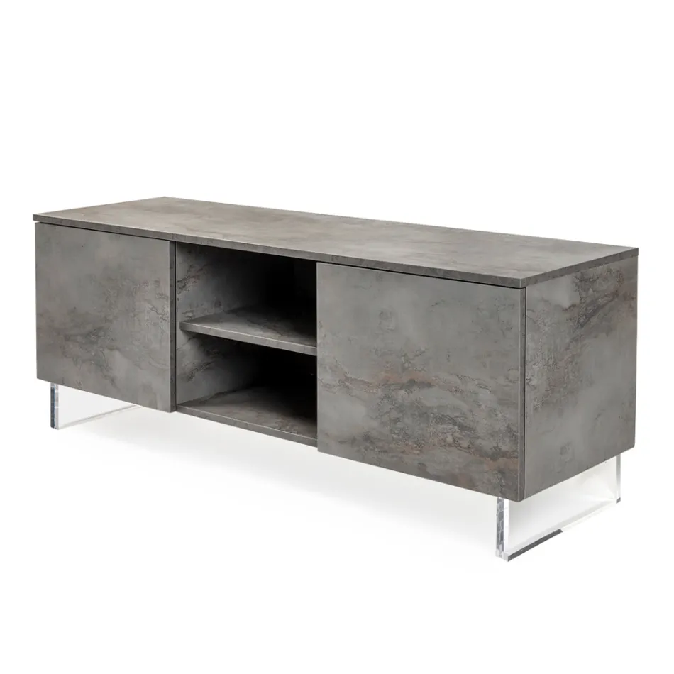 خزانة جانبية ببابين وحجرتين مفتوحتين في المنتصف من الميلامين، صنع في إيطاليا - ميني Viadurini