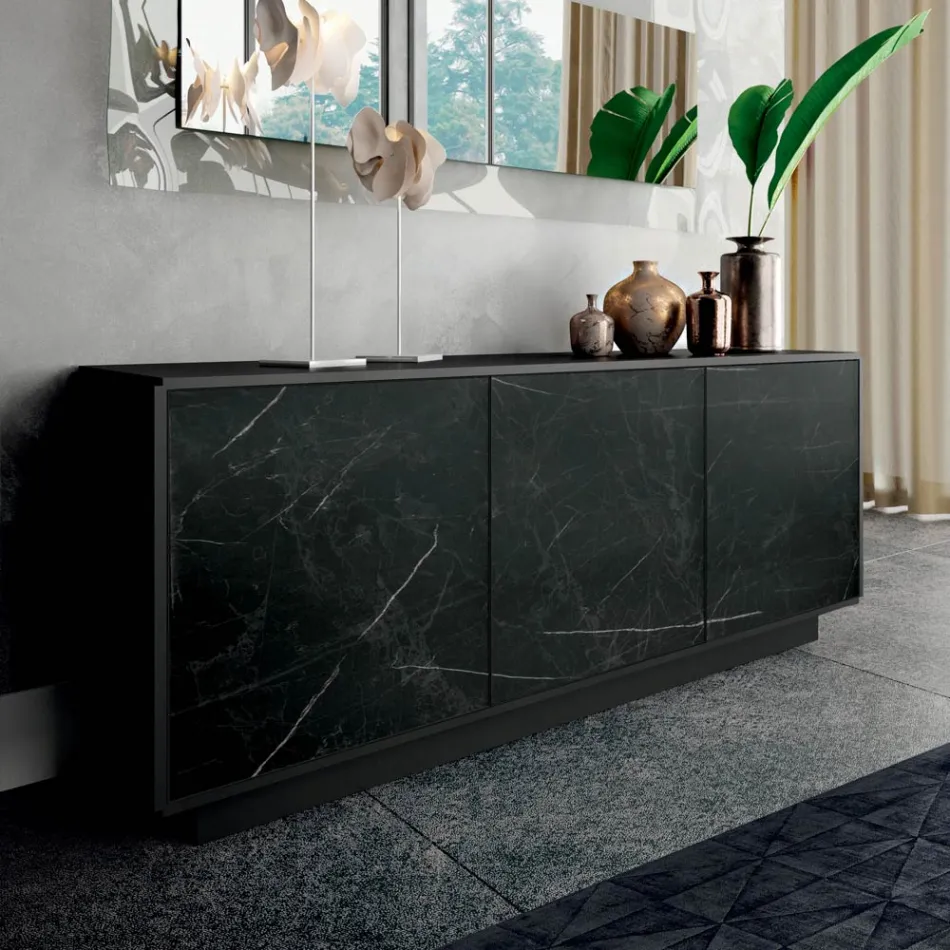 خزانة جانبية بثلاثة أبواب وهيكل مطلي ومغلف، صنع في إيطاليا - فيرارا Viadurini