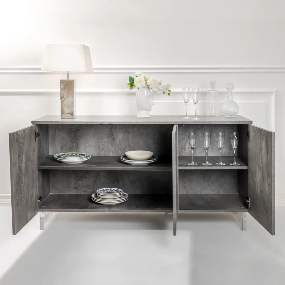 خزانة جانبية بثلاثة أبواب من الميلامين وأقدام من البليكسي جلاس، صنع في إيطاليا - ميكي ماوس Viadurini