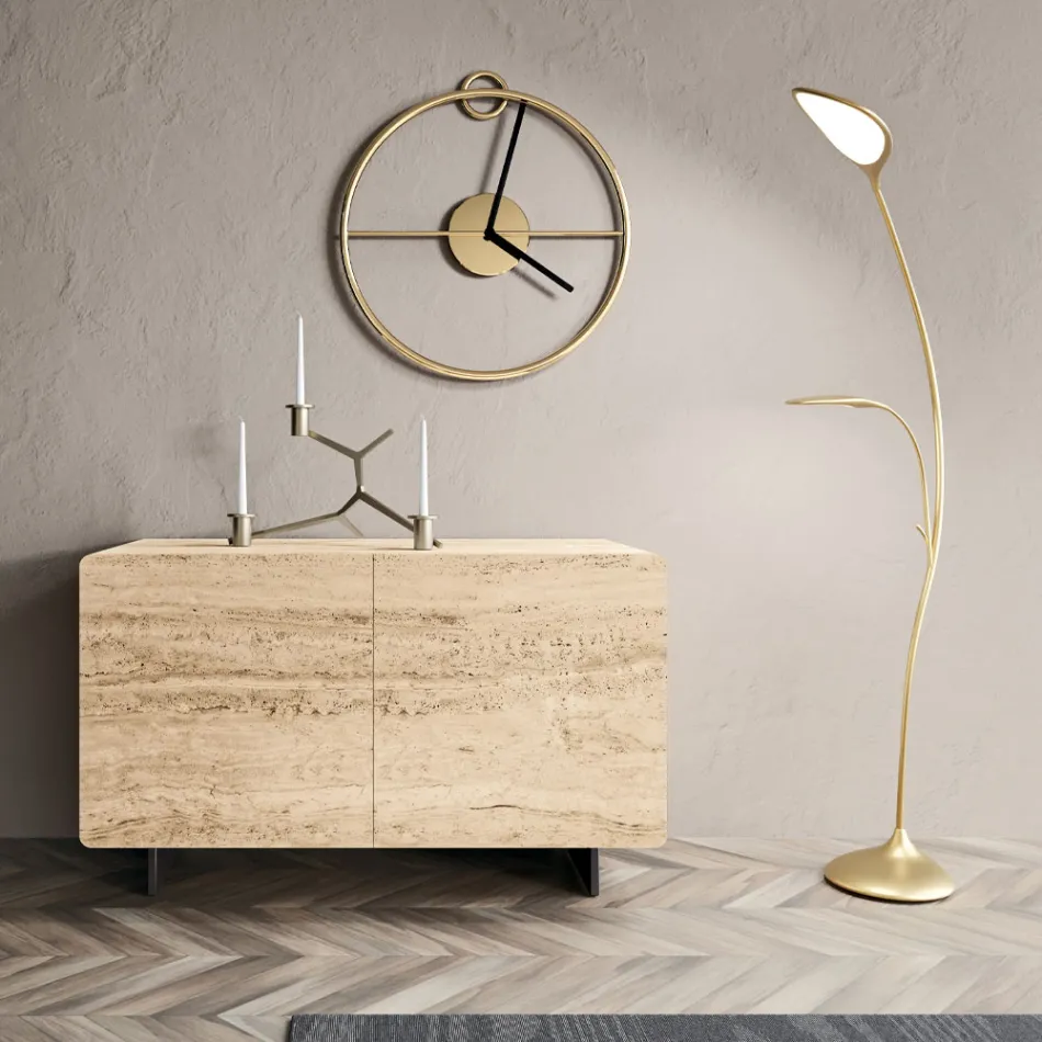 خزانة جانبية لغرفة المعيشة ببابين من رخام الترافرتين، صنع في إيطاليا - جون Viadurini