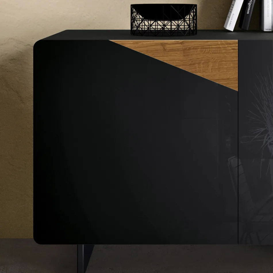 خزانة جانبية لغرفة المعيشة مع بابين من خشب البلوط الريفي المعقود وزجاج الأنثراسايت - أوف Viadurini