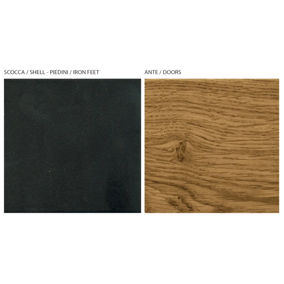 خزانة جانبية لغرفة المعيشة مع بابين من خشب البلوط الريفي المعقود وزجاج الأنثراسايت - أوف Viadurini