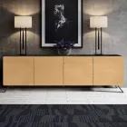 خزانة جانبية لغرفة المعيشة بأربعة أبواب من خشب الدردار الطبيعي، صنع في إيطاليا - ميليك Viadurini