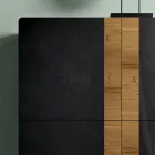 خزانة جانبية لغرفة المعيشة بأربعة أبواب من خشب البلوط المعقود الريفي والزجاج الفحمي - أوف Viadurini