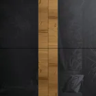 خزانة جانبية لغرفة المعيشة بأربعة أبواب من خشب البلوط المعقود الريفي والزجاج الفحمي - أوف Viadurini