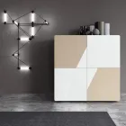 خزانة جانبية لغرفة المعيشة بأربعة أبواب من الزجاج الأبيض وتشطيب المنك، صنع في إيطاليا - إيفا Viadurini