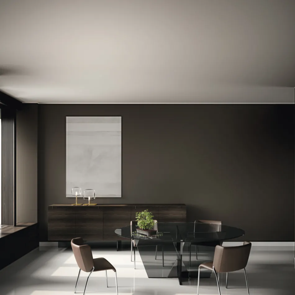 خزانة جانبية خشبية بهيكل زجاجي، صنع في إيطاليا - أزوكي Viadurini