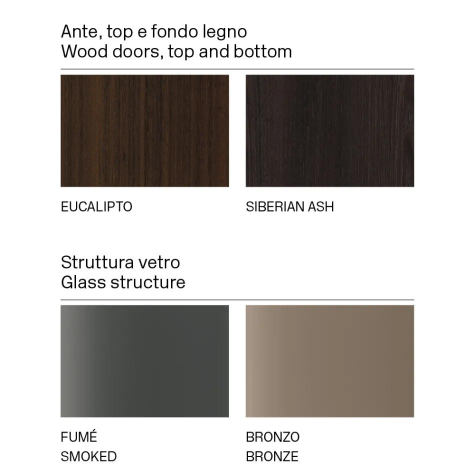 خزانة جانبية خشبية بهيكل زجاجي، صنع في إيطاليا - أزوكي Viadurini