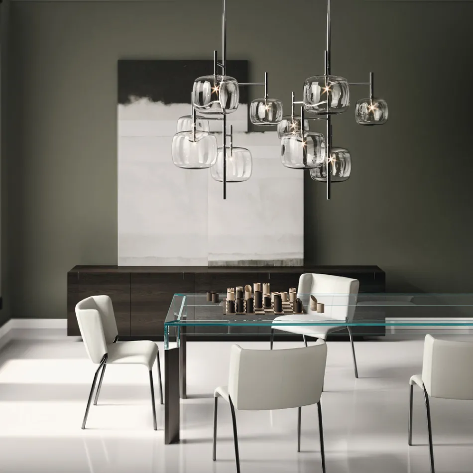 خزانة جانبية خشبية بهيكل زجاجي، صنع في إيطاليا - أزوكي Viadurini