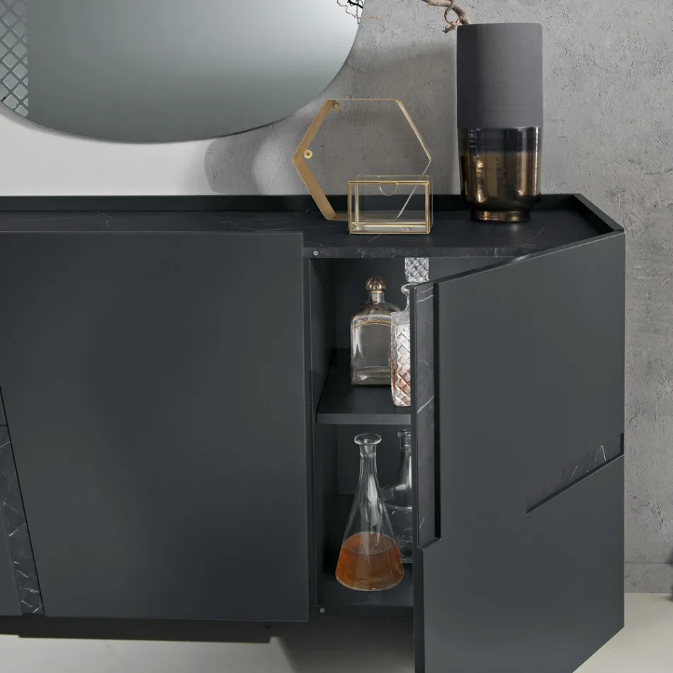 خزانة جانبية لغرفة المعيشة بثلاثة أبواب مصنوعة من خشب MDF مطلي بالورنيش، صنع في إيطاليا - إيلينا Viadurini